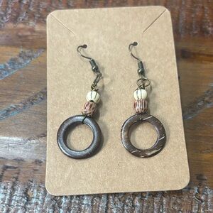 Brown Beaded Hoop Earrings